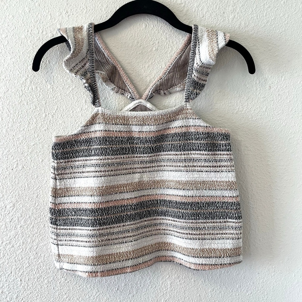 Madewell Women's Top Size XS Knit Tank Striped Flutter Sleeve Boho Babydoll